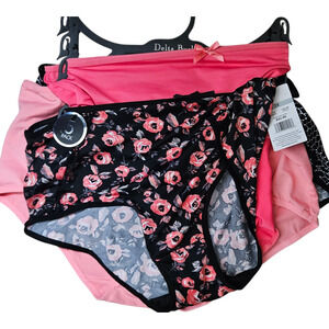NWT Delta Burke Intimates 4 Pack Panties 2X Plus Size Floral Pink Black $42 MSRP